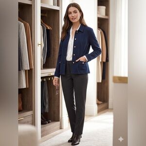 SIZE SMALL PETITE Charter Club® Navy Blue Knit Blazer Jacket Gold Crest Buttons